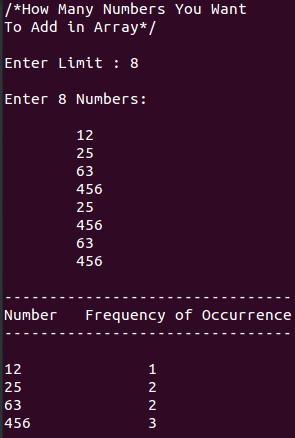 occurrences of number