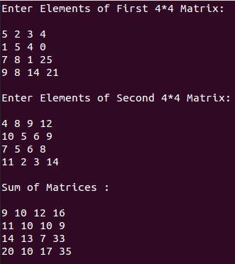sum two matrices