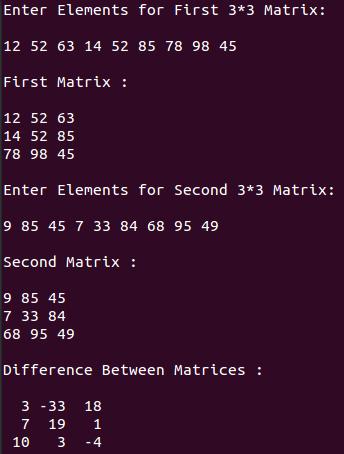 difference two matrices