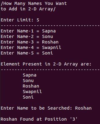 search name 2d array