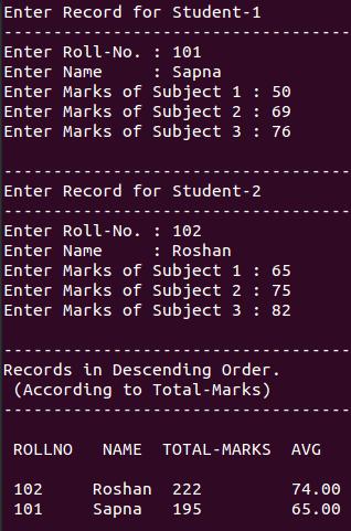 student record descending order
