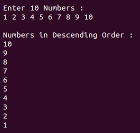numbers in descending order