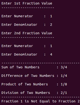 fraction arithmatic operator overloading
