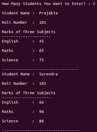 display student marks